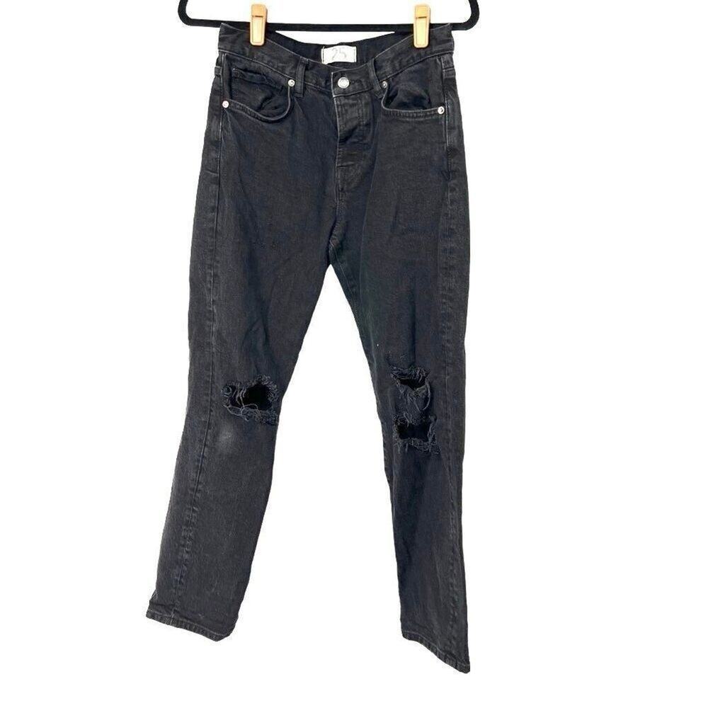 Free People Jeans Womens 25 Black Distressed Skinny Button Fly Edgy‎ Grunge